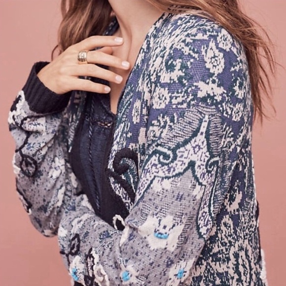 Anthropologie HWR Monogram Emmia Hand Stitched Open Front Cardigan Sweater Med - Picture 4 of 14